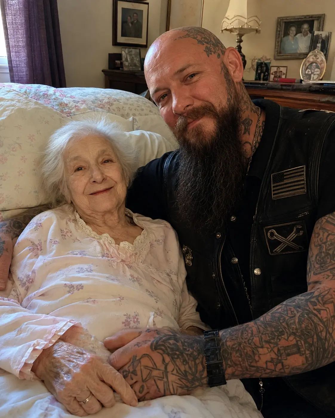 My mother replaced her caregiver with a tattooed biker… then I discovered who he really was