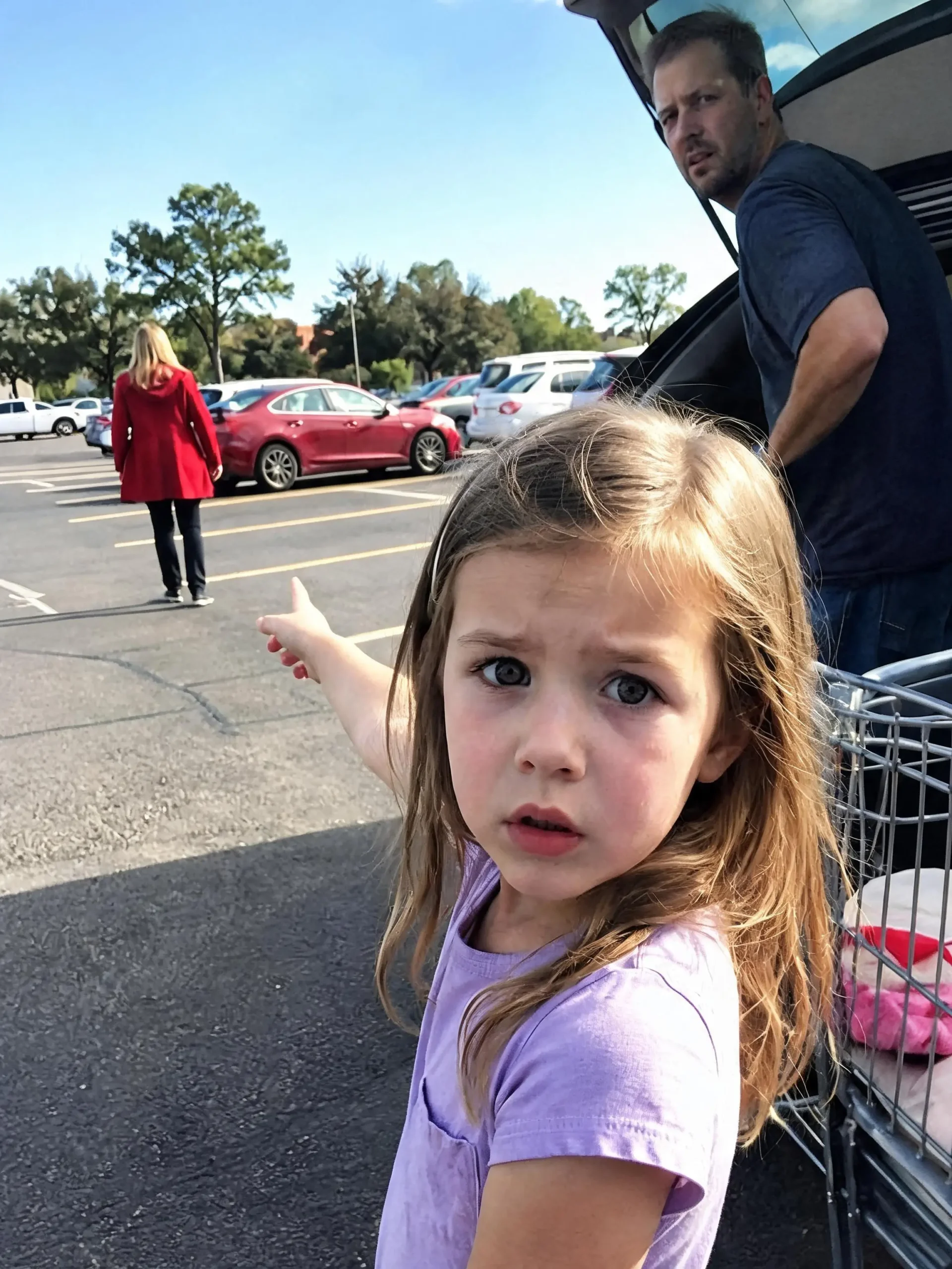 The lady in the red car pays Daddy to cry.