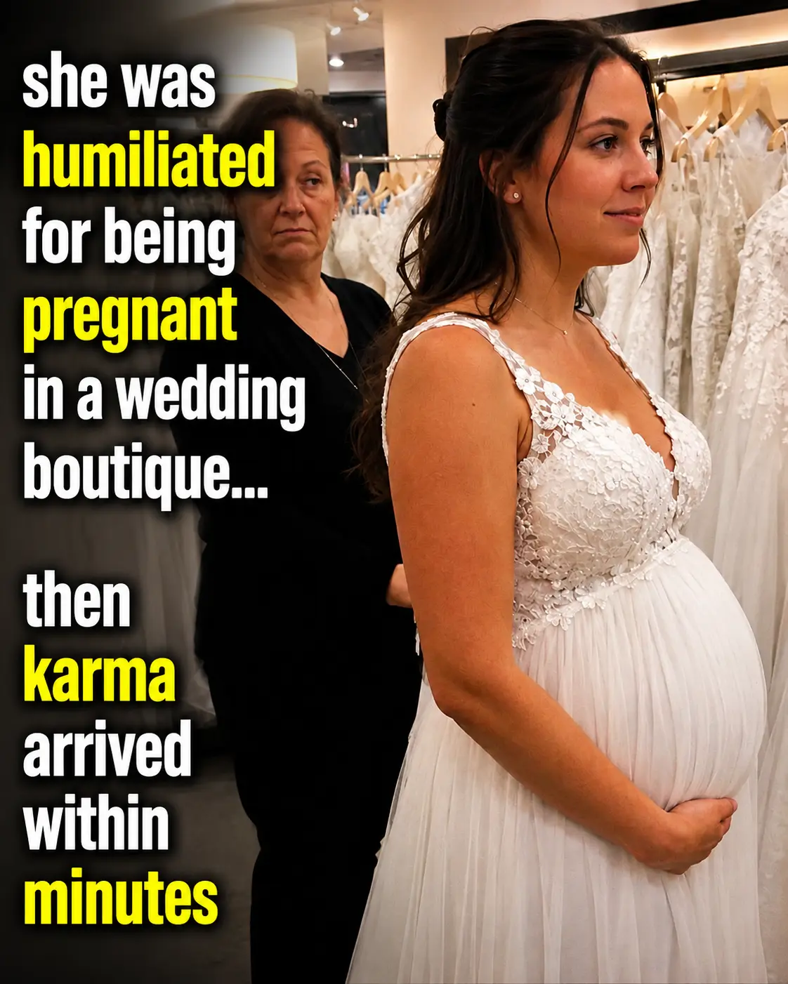 she was humiliated for being pregnant in a wedding boutique… then karma arrived within minutes